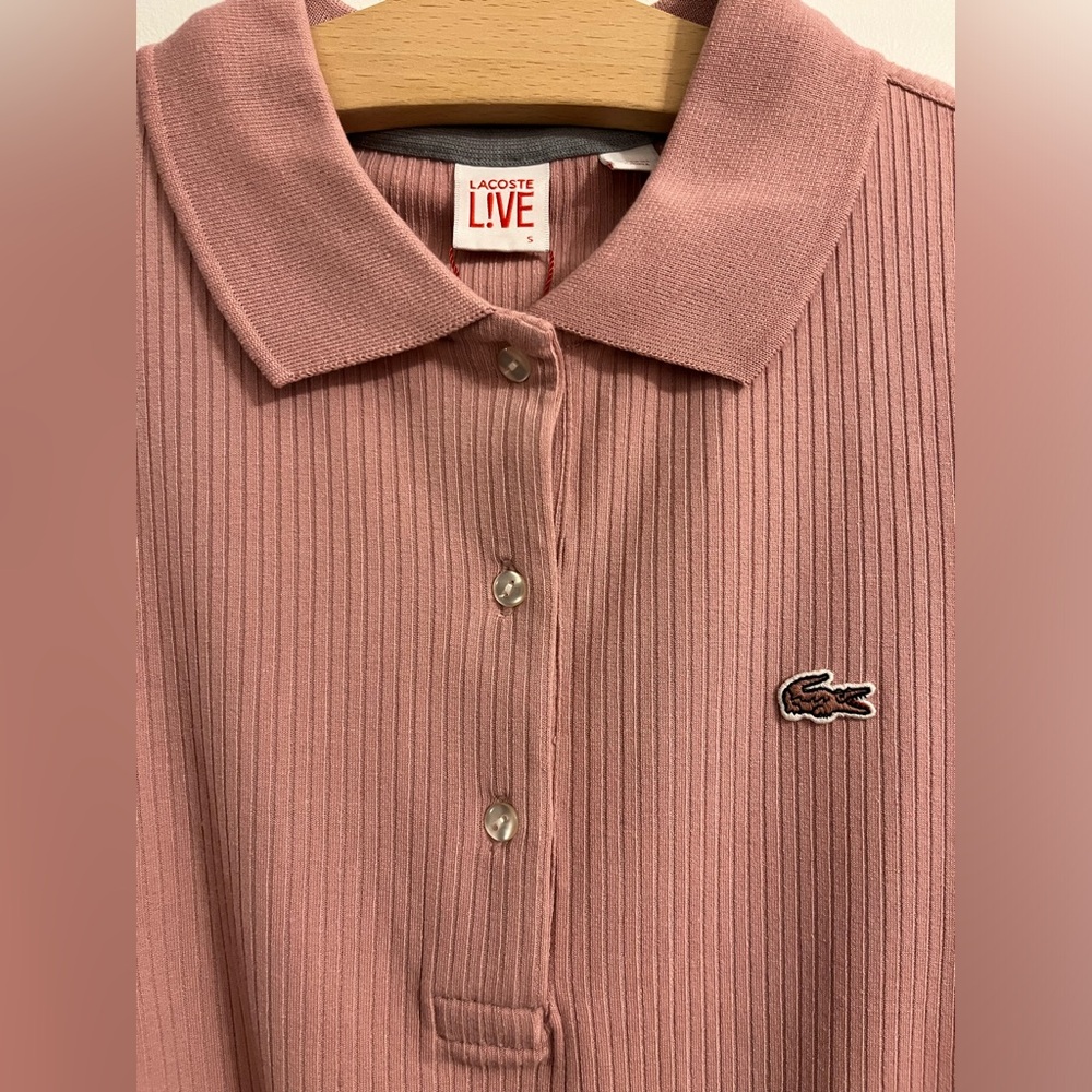 Lacoste Pink Ripped Short Sleeve Polo With Tie Front Size S , NWT - Picture 5 of 9